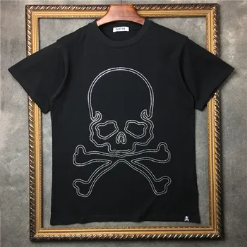 

New Novelty 2019 Men gentleman Hot drilling Skull T Shirts T-Shirt Hip Hop Skateboard Street Cotton T-Shirts Tee Top kenye #F40