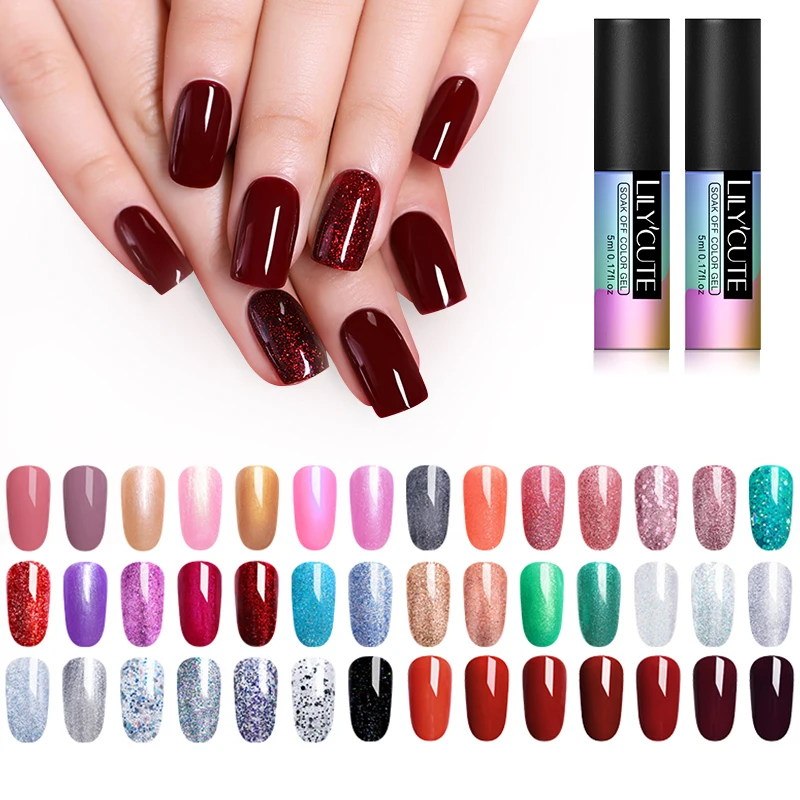 

LILYCUTE Glitter UV Gel Polish Semi Permanent Hybrid Gellak Set For Nail Manicure Soak off Top Coat White Gel Varnishes