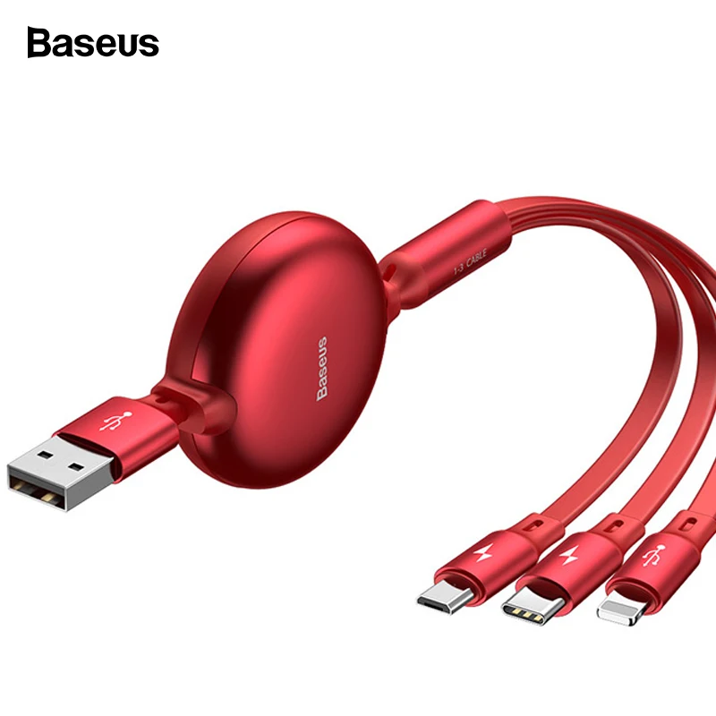 

Baseus 3 in 1 Retractable USB Cable For iPhone Xs Max Xr X 3.5A Fast Charging Charger Micro USB Type C Cable For Samsung Xiaomi