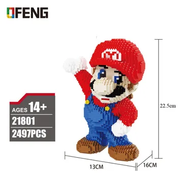 

Super Mario Red Mario Figure 3D Model 2497pcs Micro Diamond Blocks Bricks Mini Building Assembly Toy Gift Collection