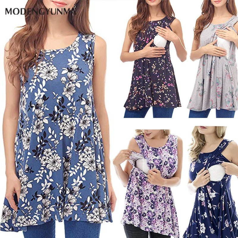 Summer Women Breastfeeding Clothes Floral Vest Maternity Dress Nursing