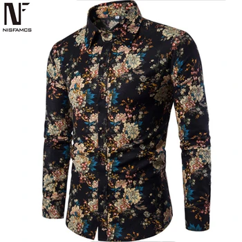 

Fashion Ethnic Style Male Printed Shirt Holiday Travel Wear Blouse Long Sleeve Elegant Dinner Party Costume Europe Man Slim Tops
