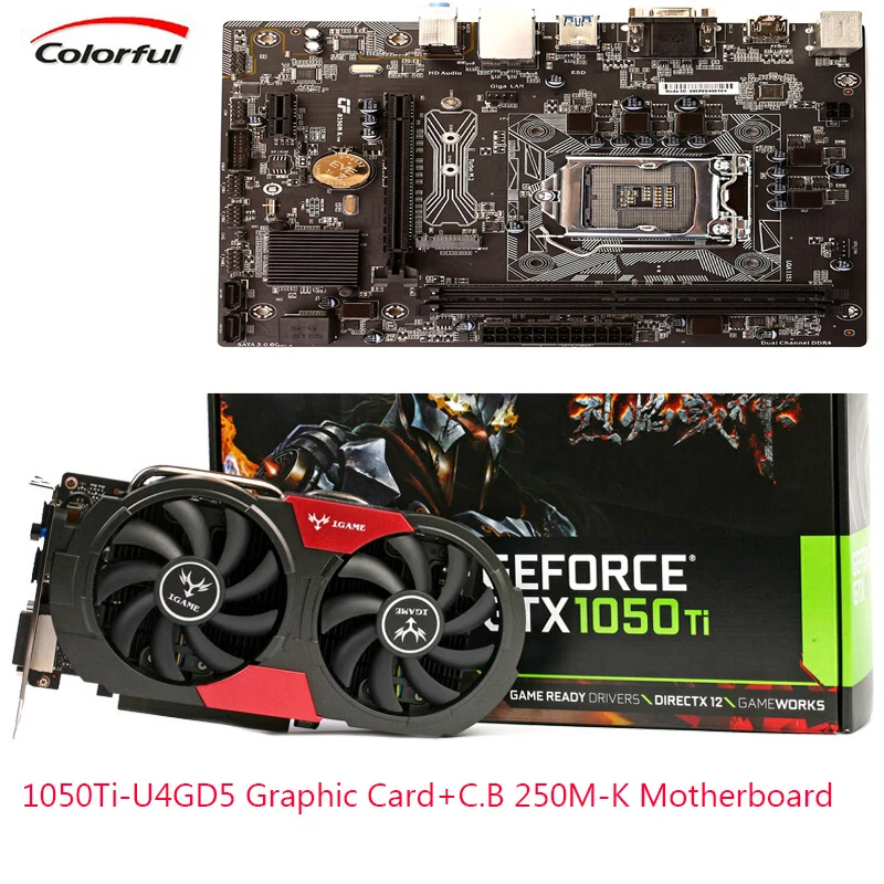 Красочные GPU iGame GTX 1050Ti U4GD5 графическая карта GDDR5 + Материнская плата C.B250M K M ATX LGA1151