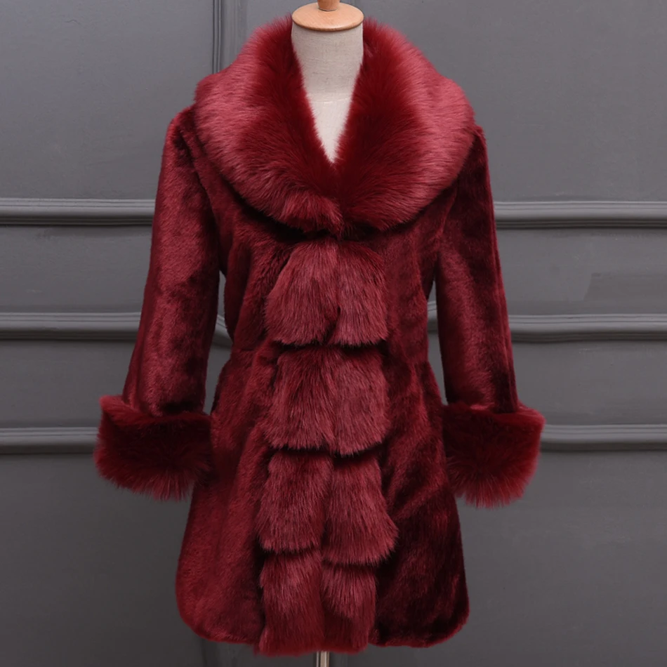 High Quality Fake Mink Coats Women Winter Claret FAUX Fur Coat Elegant