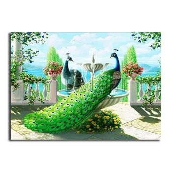 

Full Round Diamond mosaic peacock Full Square Diamond painting two Birds 5D DIY Diamond embroidery Cross stitch fountain flower