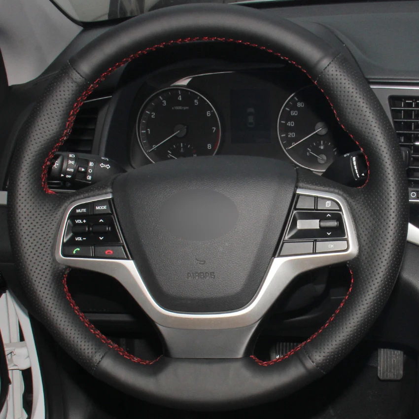 

Black Leather Car Steering Wheel Cover for Hyundai Elantra 4 2016 2017 Solaris 2017 Accent 2018 auto Steering Covers