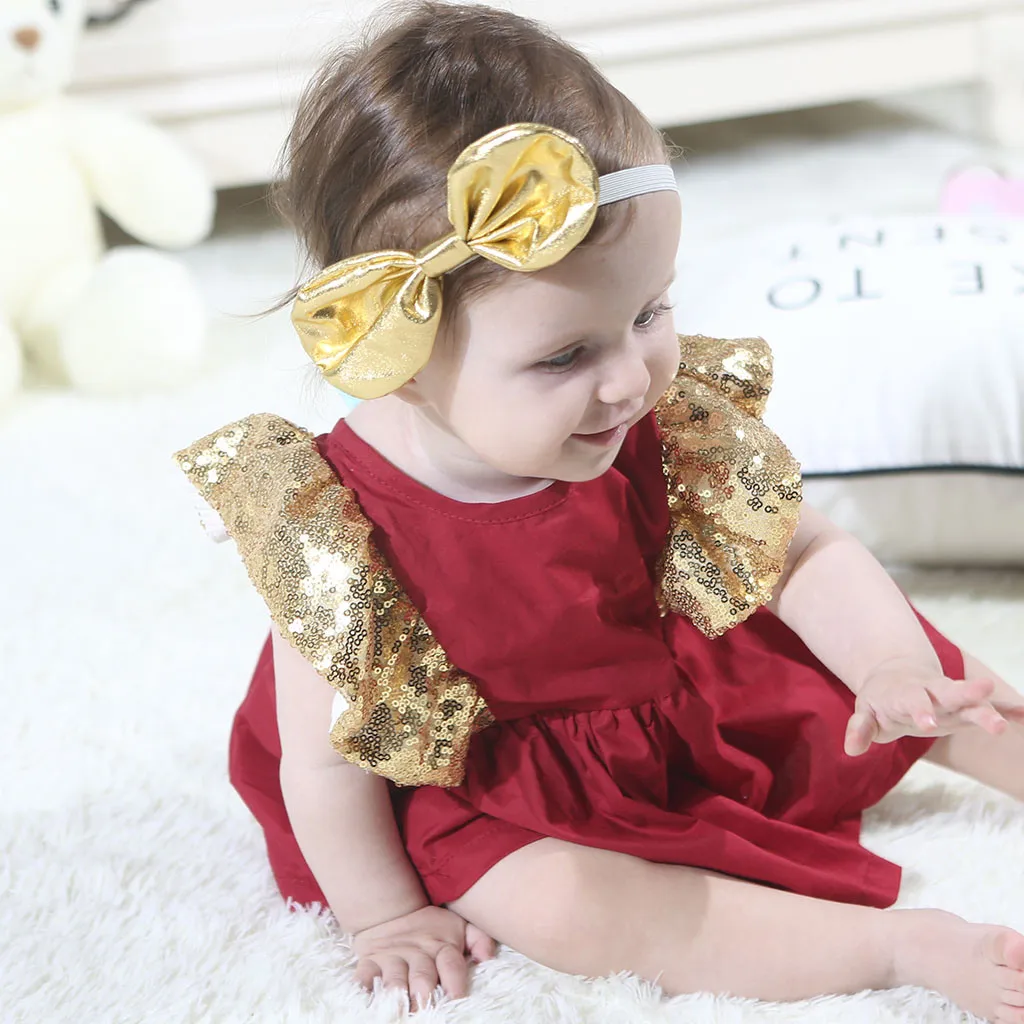 Vestido infantil/летнее платье для маленьких девочек бант с пайетками комбинезон