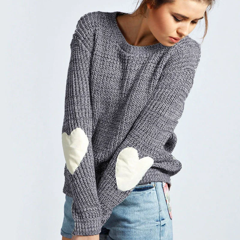 Autumn Winter New 2017 Women Knitwear Fashion Jumper Heart-shaped Spliced Knitted Sweaters Womens Long Sleeve Pullover Tops | Женская