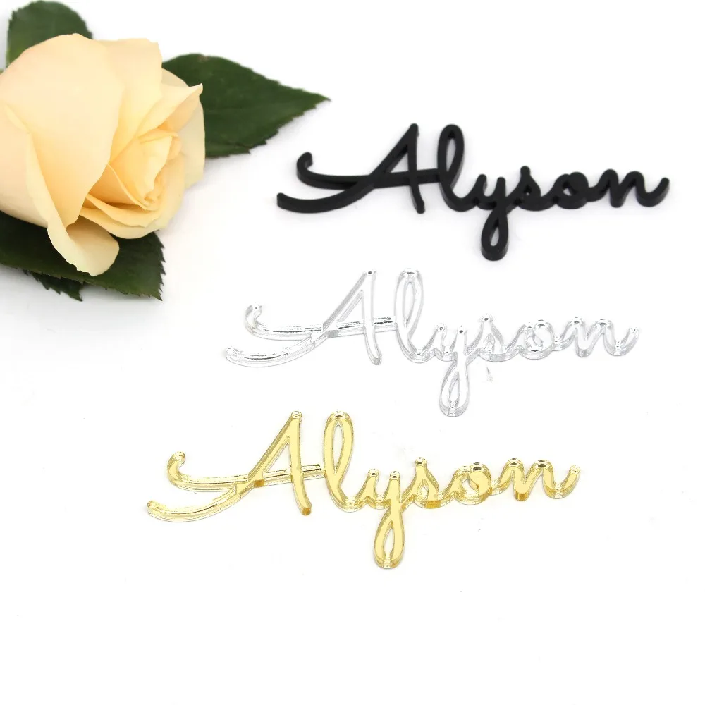 

1x Personalized Laser Cut Guest Name Place Name Setting Gold / Silver Mirror Acrylic Place Card Wedding Party Centerpieces Decor