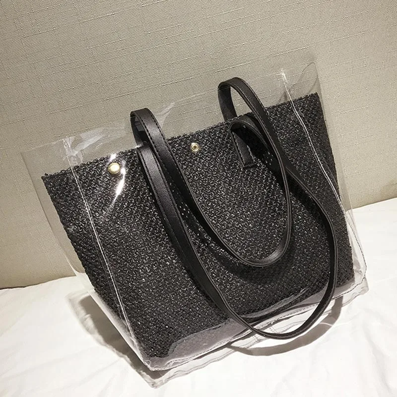 New Women Summer Transparent Handbag INS Popular Female Travel Straw Composite Bags Beach Lady Shoulder Bag Large Bolsa SS3316 (7)