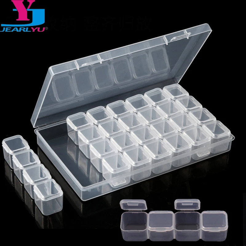 

28 Grid Plastic Empty Storage Box Nail Art Accessories Tools Nails Stones Display Clear Box Case Strass Beads Deco Contaniers