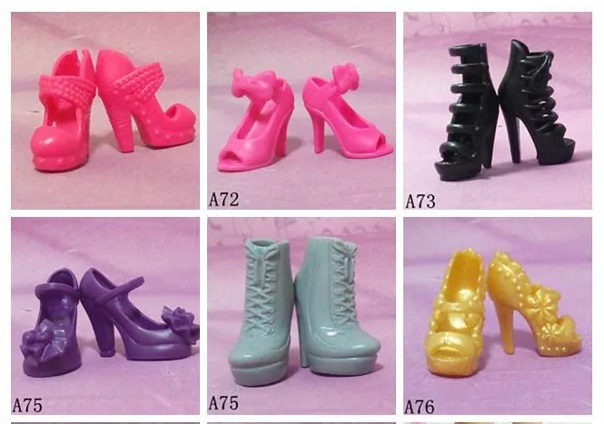 20 пар/лот, разноцветные туфли для куклы Барби, аксессуары для куклы Барби, высокие каблуки для куклы Барби