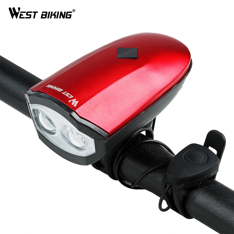 Flash Deal WEST BIKING Bike Bell Light 3 Modes Bicycle Headlight Bicycle Horn Waterproof Lamp USB Rechargeable 140 db Horn Front Headlight 2