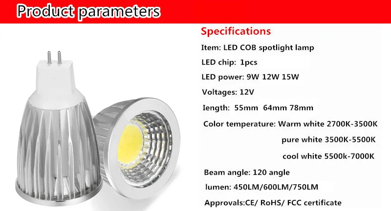 Новые Мощность лампада Led MR16 удара 9 Вт 12 Вт 15 Вт COB прожектор Теплый Холодный белый MR 16 12 В лампы