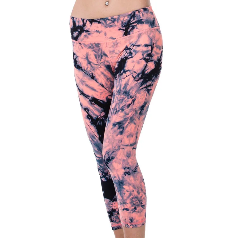 Sports Pants Women Fitness Calf-Length Leggings Pants Tights Elastic Waist Print Outdoor Running Jogging Workout Leggings