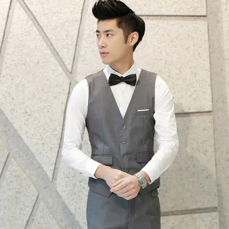 Men Suit Vest Classic V Collar Dress Slim Fit Wedding Waistcoat Blue Grey Mens Formal Apparel