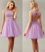 Lila Short Mini Homecoming Kleider 2017 Spitze Appliques Backless Coctail Robe De Organza Anpassen Cocktail Party Kleid