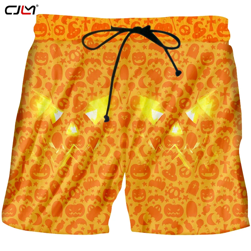 

CJLM Men's Casual Clotning 3D Printed Pumpkin Shorts Halloween Ghost Skulls Hot Sale Free Shipping Man Boardshorts