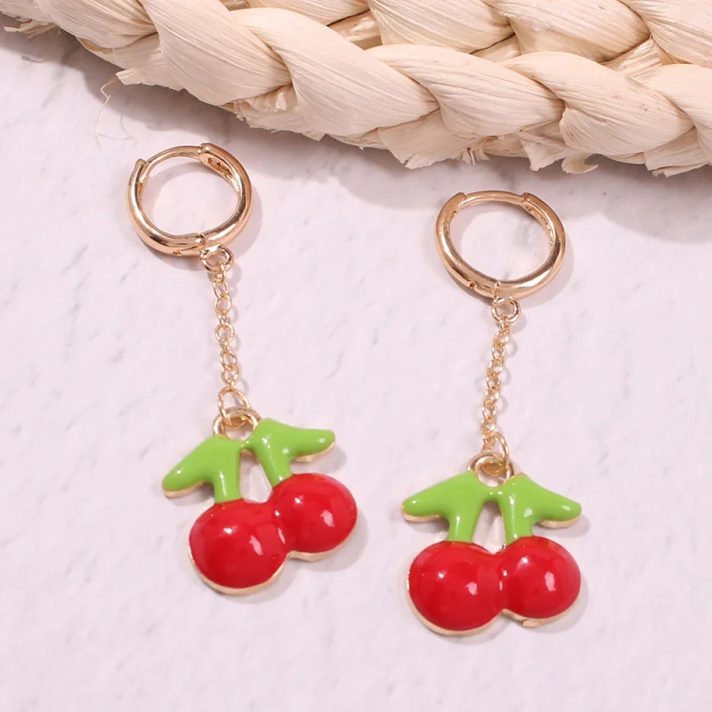 Lalynnlys Cute Cherry Watermelon Pineapple Drop Earrings New Fashion Rhinestone Fruit Dangle Earrings Ear Accessories Hot E60491