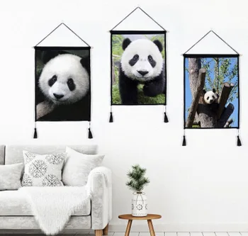

Chinese Panda Bearcat Lovely Collection Fabrics Art Cotton Linen Painting House Vintage Poster DIY Wall Bar Home Decor Gift