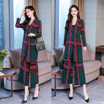 

Women's suit new women's long plaid suit women's fashion slim slimming suit 2 sets (jacket + pants)