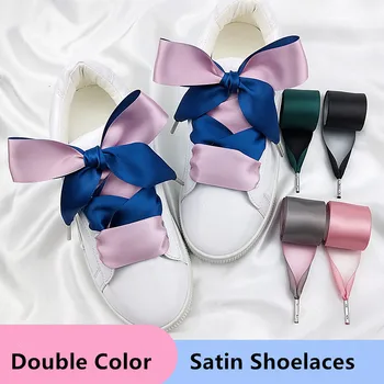 

3 cm Width Double Color Satin Shoelaces 80/100/120/140 cm Metal Head Bowknot Sneaker Sport Shoes White Shoes Laces