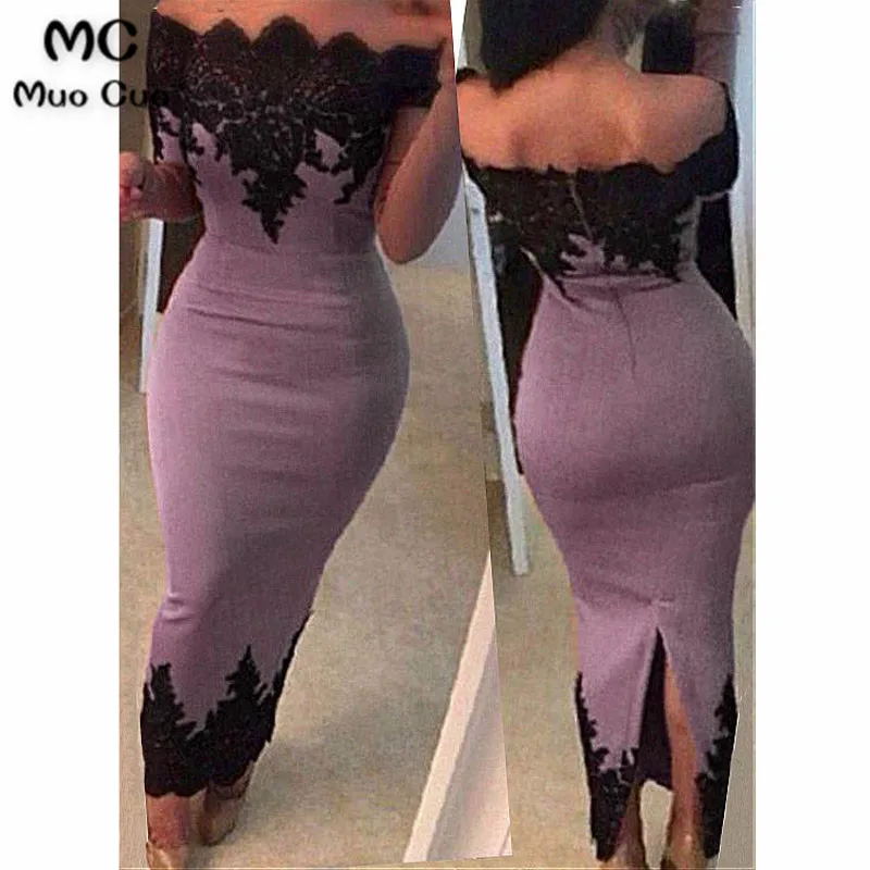 Chic Satin Off-the-shoulder Neckline Long Sleeves Ankle-length Sheath