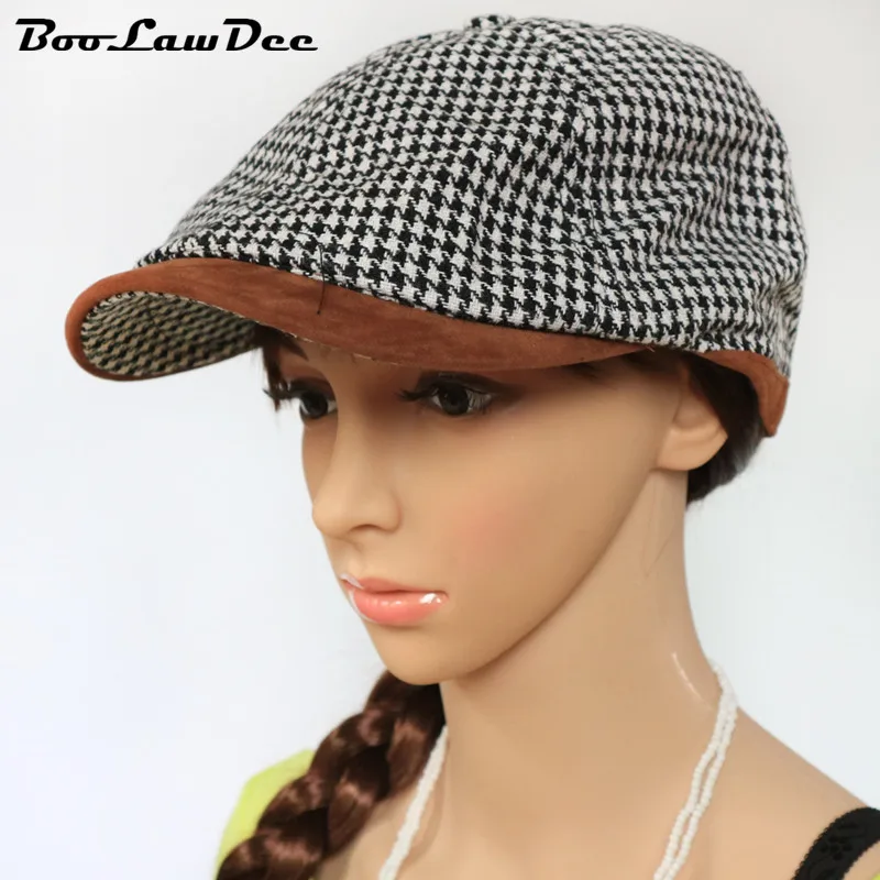 

BooLawDee Adult spring and Autumn blends plaid visor gatsbie hat retro stylish 55-61cm adjust black brown M773