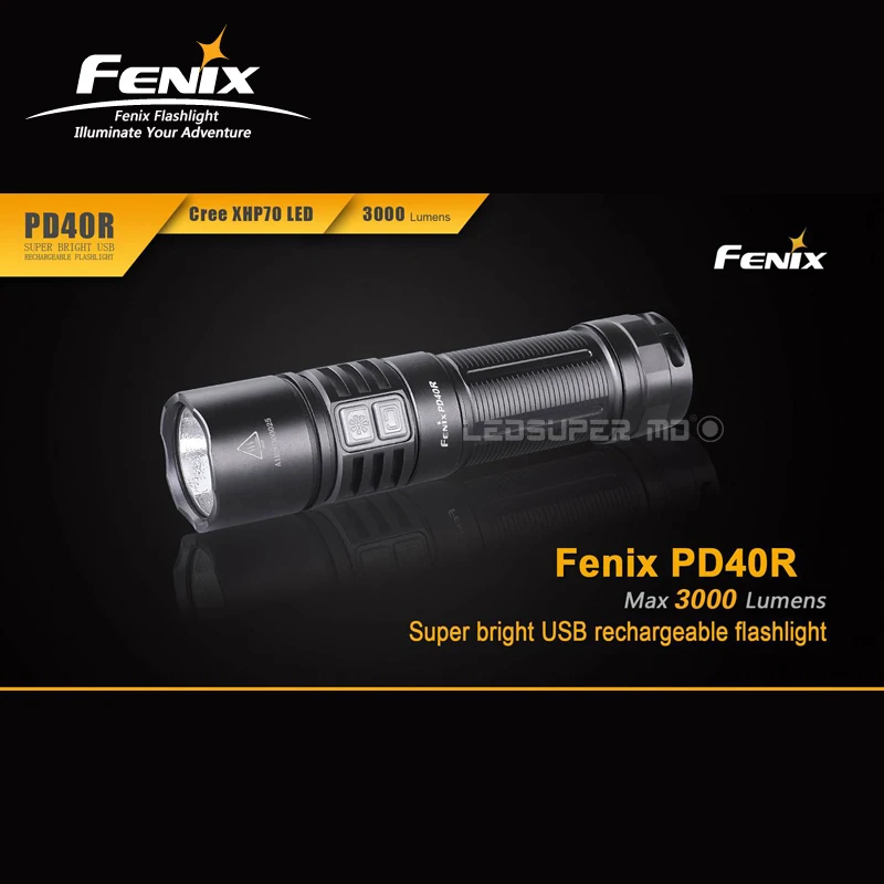 

Max 3000 Lumens Fenix PD40R V2.0 Luminus SST 70 LED Mechanical Rotary Switching Portable Flashlight with 5000mAh/ 21700 Battery