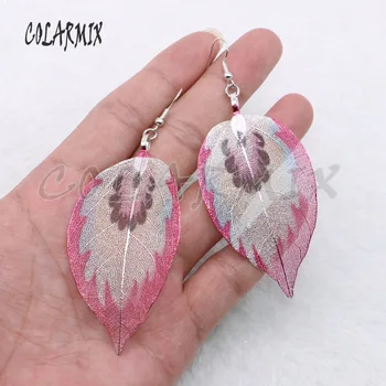 

5 pairs Genuine leaves earrings leaf earrings plated multi color free-form hook leaves earrings wholesale jewelry 4534
