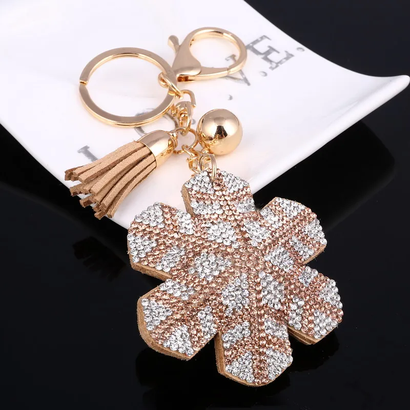Снежный брелок "Цветок" милый золотой кулон держатель для ключей Крышка для женщин подарок кожа кисточкой Porte Clef брелок - Цвет: FT031A