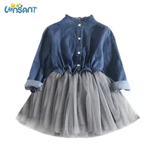 LONSANT/платья; одежда для маленьких девочек; Детские платья с длинными рукавами; джинсовые платья; roupas infantis menina; Vestidos; Прямая поставка; De7