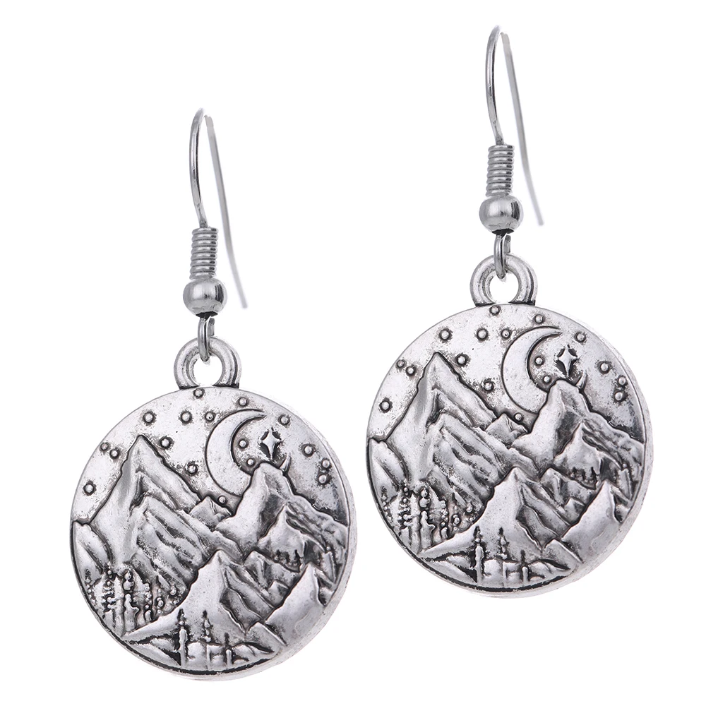 Skyrim Mountain Starry Night Star Moon Sky Round Earring Female Dangling Earring Findings DIY Craft For Men Jewelry Making
