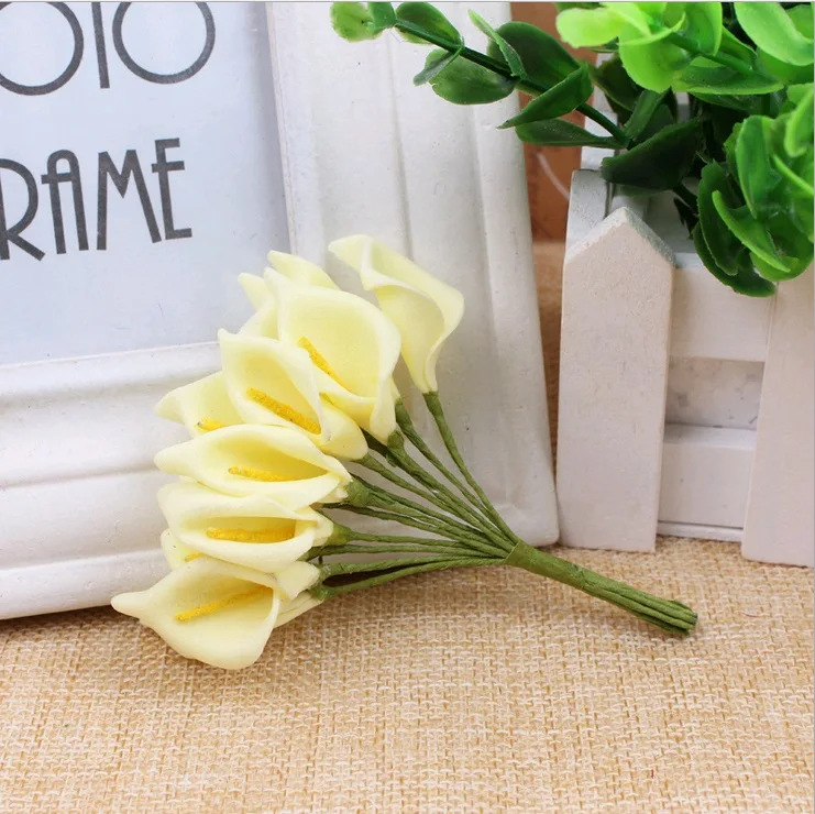 12 шт./bonquet различных цветов тутового каллы лилии бумага цветочный букет/Скрапбукинг Искусственные цветы - Цвет: Yellow