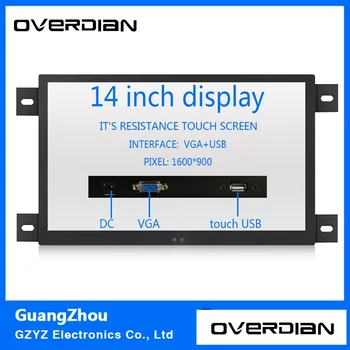

14" VGA/Touch USB Interface Industrial Control Lcd Single Point Touch Monitor Metal Shell Black Embedded Frame1600*900