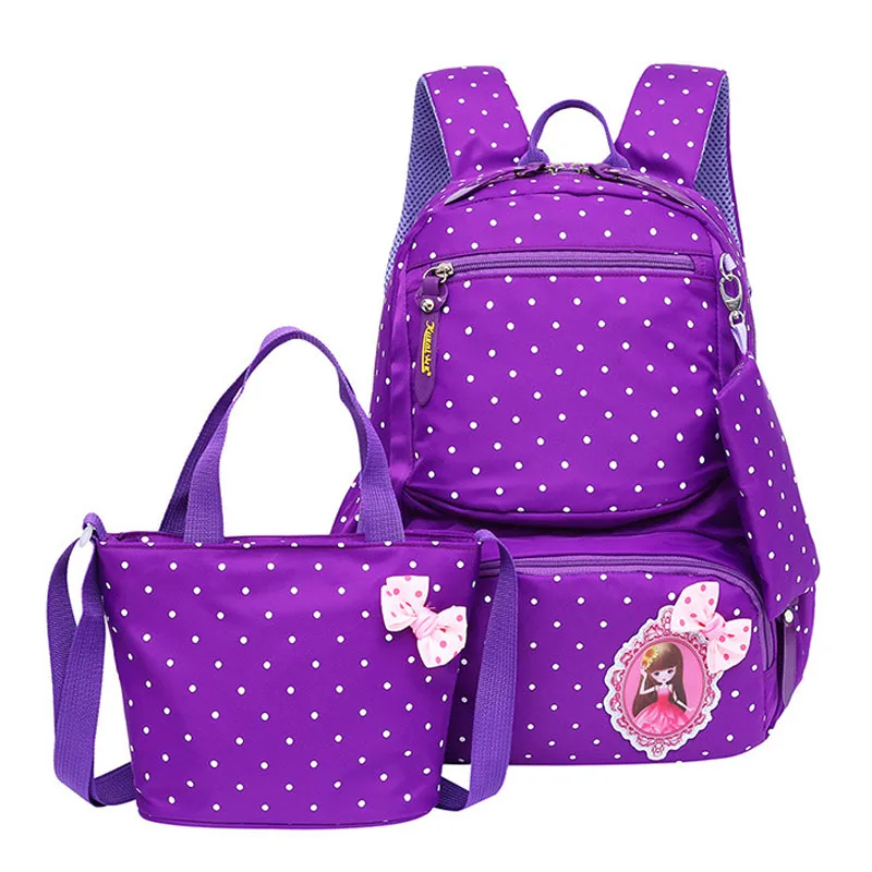 Buy 3 Pieces Lightweight Students School Backpack Set Nylon Dot School Bag For