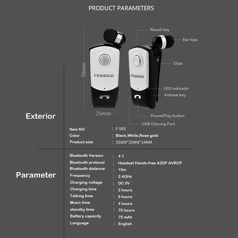 FINEBLUE F960, беспроводные Bluetooth наушники, оригинальные, свободные руки, портативность, масштабируемые наушники-вкладыши с зажимом для микрофона, наушники для телефона