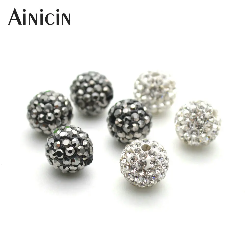 

20pcs High Quality Black White Rhinestone Crystal Paved Clay Beads Disco Ball For Jewelry Making Findings