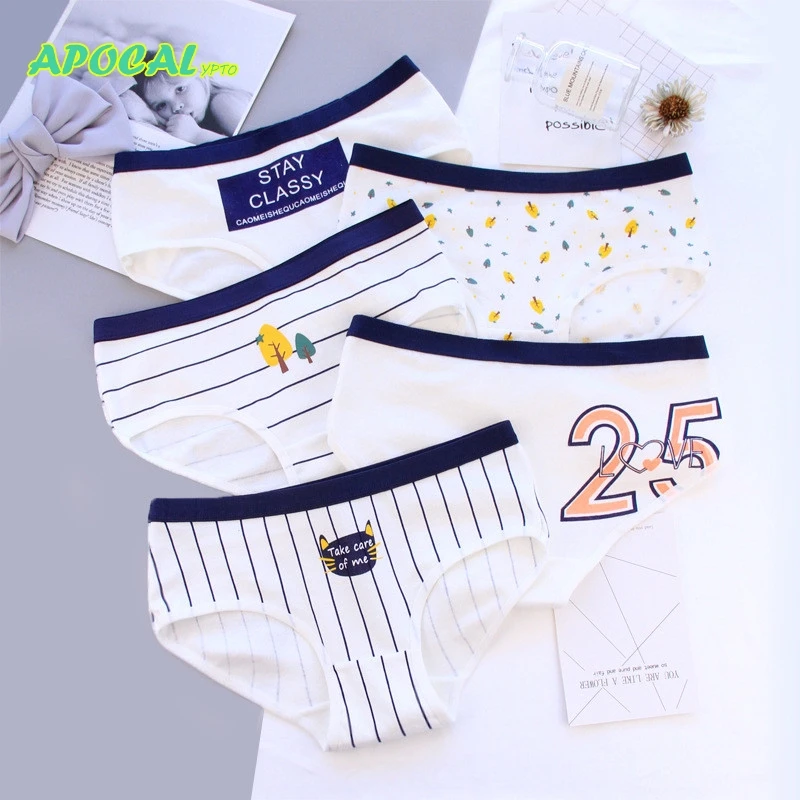 

APOCAL Cotton Cat Female Underwear Women Panties Funny Striped Leaves Letter Ladies Sexy Panties Lingerie Cute Casual Briefs