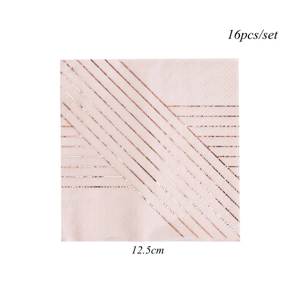 1 Набор, розовая позолоченная бумага, одноразовая посуда в полоску, сделай сам, бумажные тарелки, посуда для свадьбы, дня рождения, вечеринок, декор стола - Цвет: 16pcs pink napkin