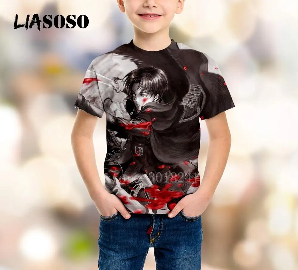 

LIASOSO Children Sweatshirt 3D Print Anime Attack on Titan Eren Jaeger T Shirt Kids Top Boy Girl Short Sleeve Baby Pullover B116