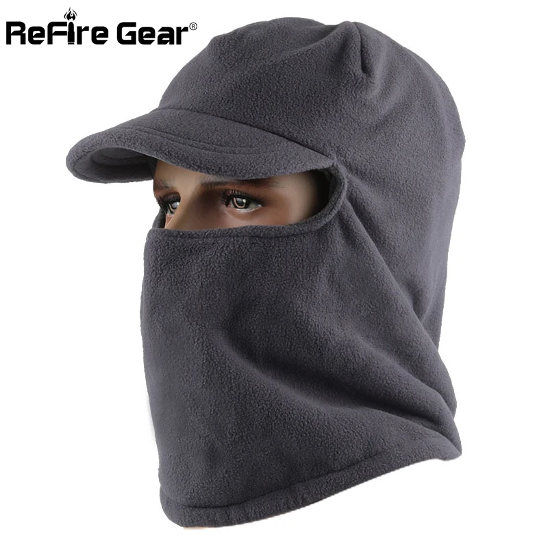 ReFire Gear Winter Warm Fleece Skullies Beanies Hat Men Thermal Balaclava Cap Polar Neck Face Mask Tactical Bonnet Beanies Hats