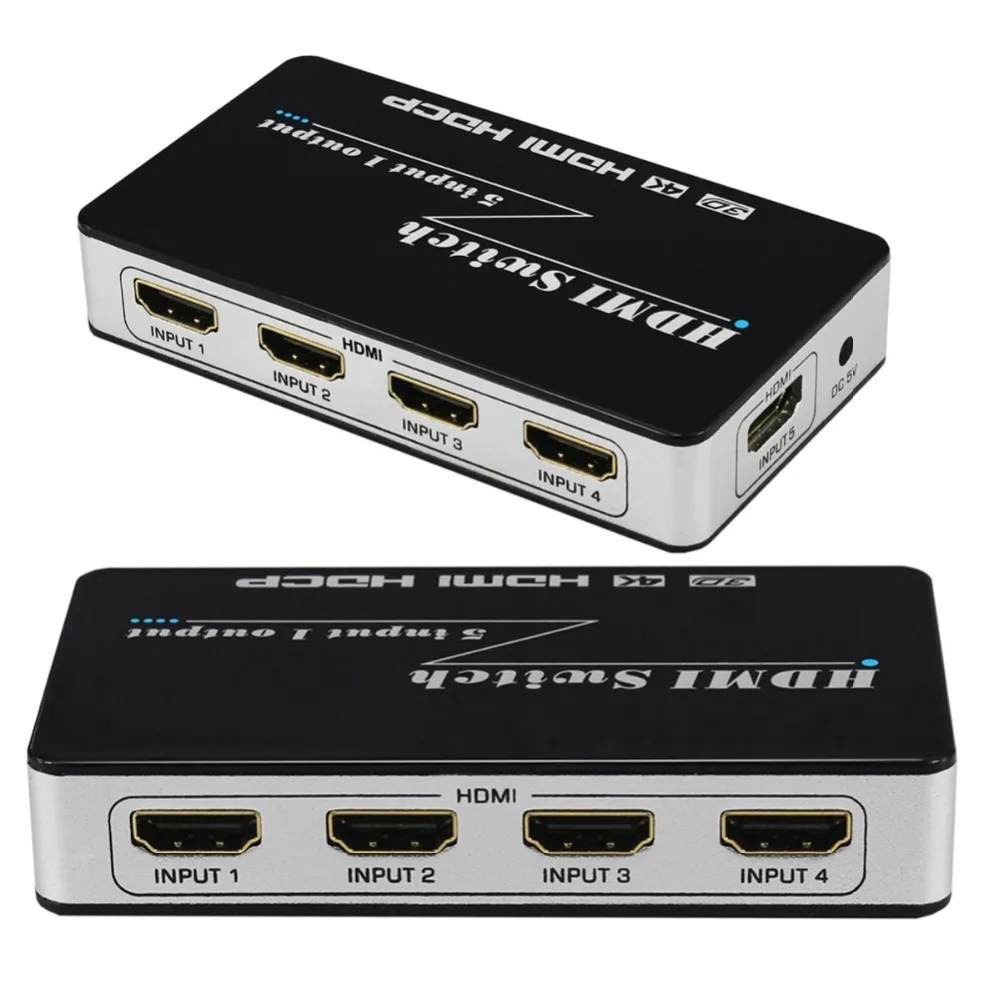 HDMI Switch 5x1 Switcher Splitter 4Kx2K@30Hz 5 Port Box Support Ultra Full HD 3D 1080P IR Wireless Remote Control Power Adapter