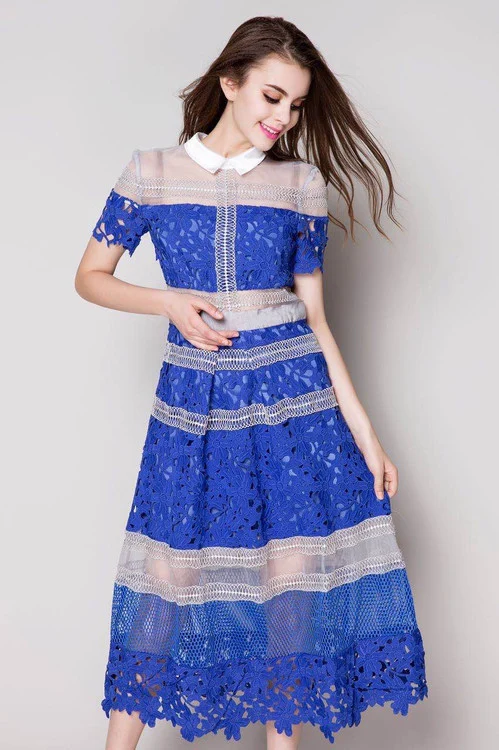 Платье Self Portrait женская одежда плюс размер платье-футболка сетки лоскутное синий крючком платье с коротким рукавом сексуальные прозрачные платья