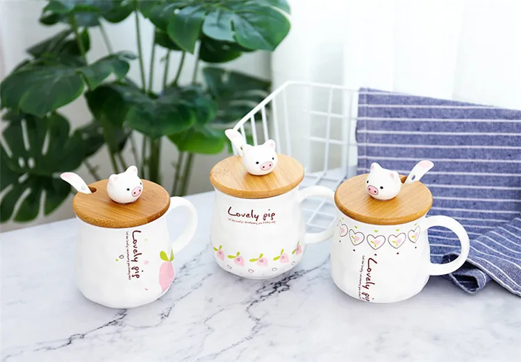 Cartoon Cute Pig Coffee Mug Ceramic Cups and Mugs with Lid Office Home Water Cup Couple Breakfast Cup Unique Gift for Children