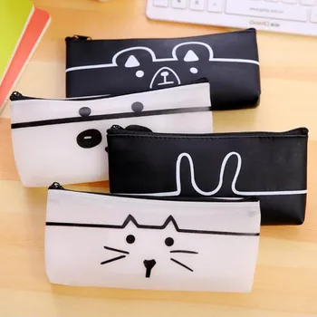 

1PCS Cartoon Animal Expression Pectin Translucent Large Capacity Pencil Bag Gift Pencil Case Stationery Bag Office&School Supply