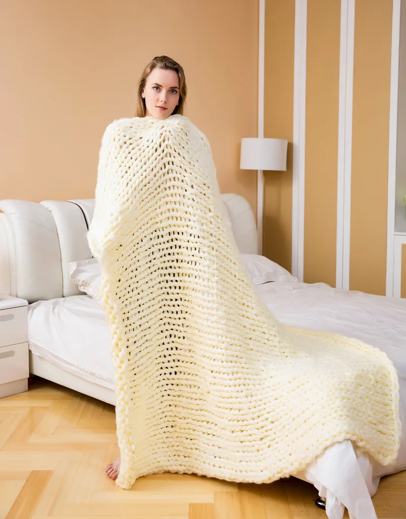 Вязаный плед из пряжи вязаное одеяло ручной вязки теплое массивное вязаное одеяло для дивана реквизит для фотосъемки