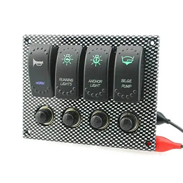 

DSHA -1pcs 4 Gang Waterproof Etched 3PINS Rocker Switch Panel with Circuit Breaker Overload Protected For Marine Boat Yacht RV