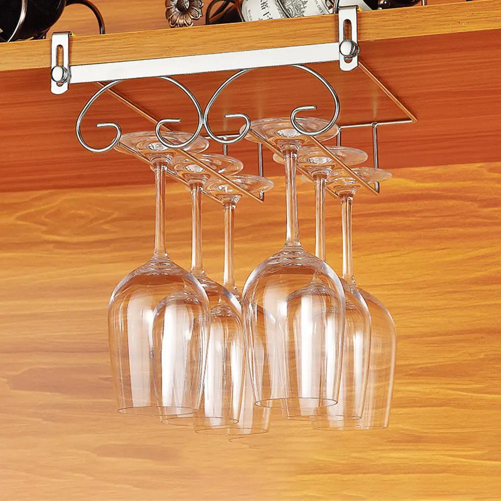 Luxury stainless steel wine rack holder Home top-loading nail-free wine glass holder European creative red wine glass shelf