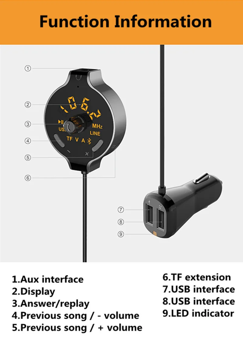 3,5 мм AUX автомобиля Bluetooth Handsfree fm-передатчик TF Car Audio светодиодный MP3 плеер приемник 2.1A Dual USB быстрой Зарядное устройство адаптер